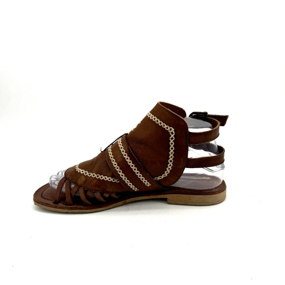 Sundance Brown Woven Leather Embroidered Sandals EU 38 US Size 7.5 Made In Italy - Picture 2 of 9